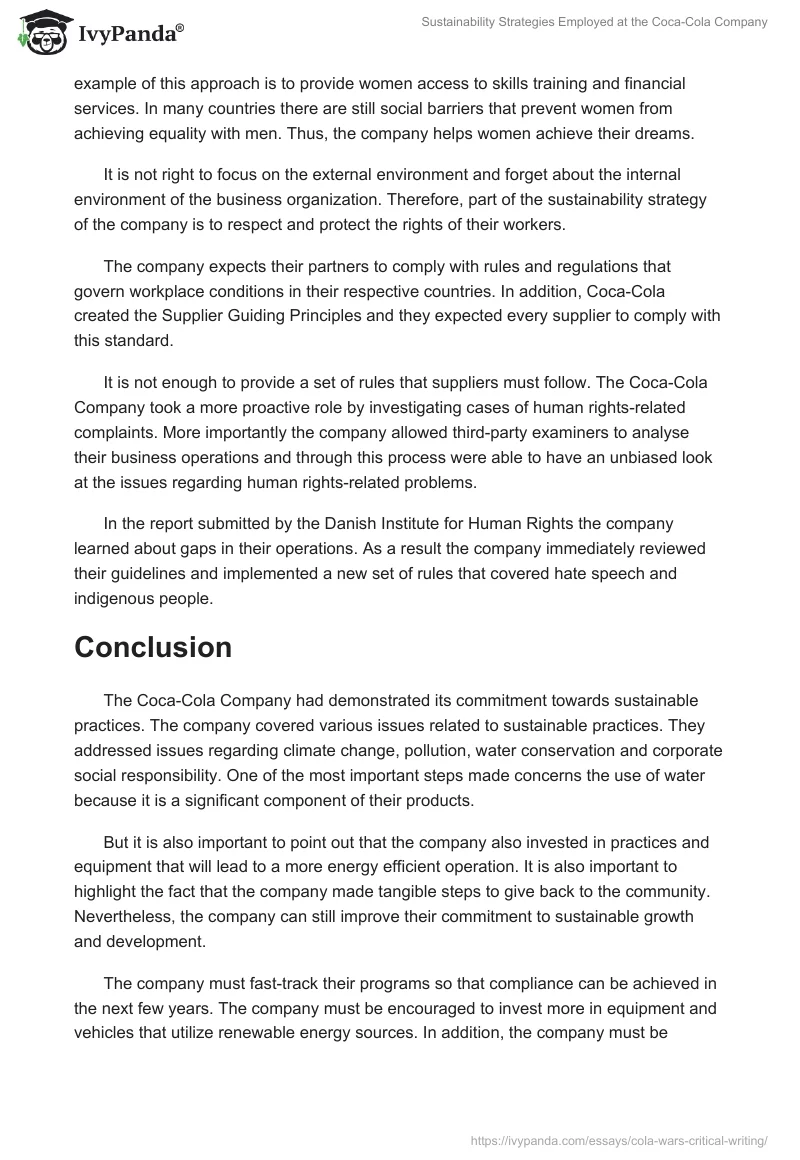 Sustainability Strategies Employed at the Coca-Cola Company. Page 3