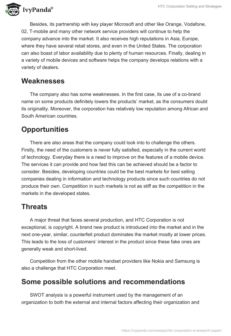 HTC Corporation Setting and Strategies. Page 3