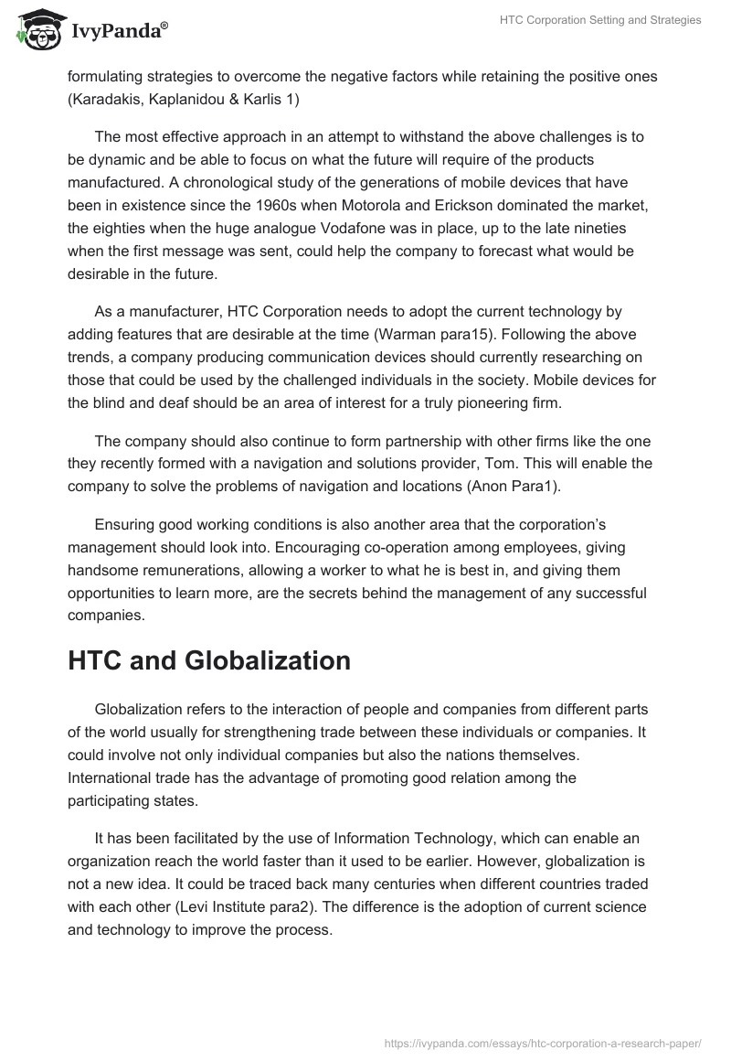 HTC Corporation Setting and Strategies. Page 4