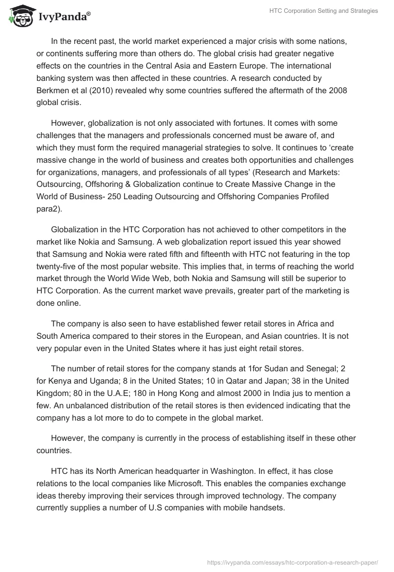 HTC Corporation Setting and Strategies. Page 5
