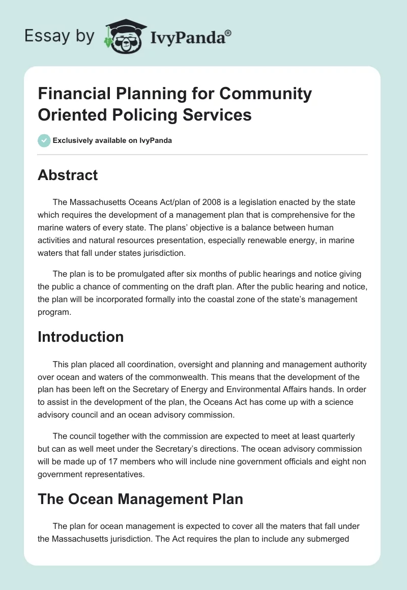 Financial Planning for Community Oriented Policing Services. Page 1