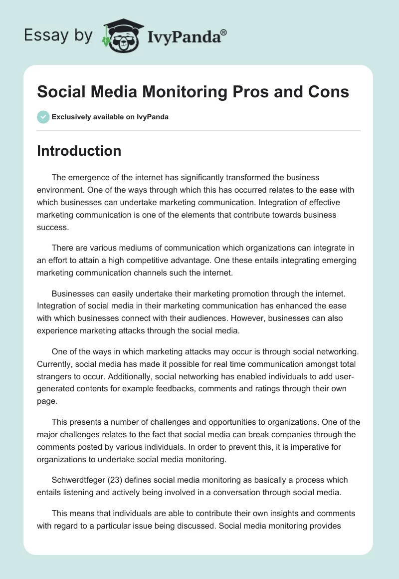 Social Media Monitoring Pros and Cons. Page 1