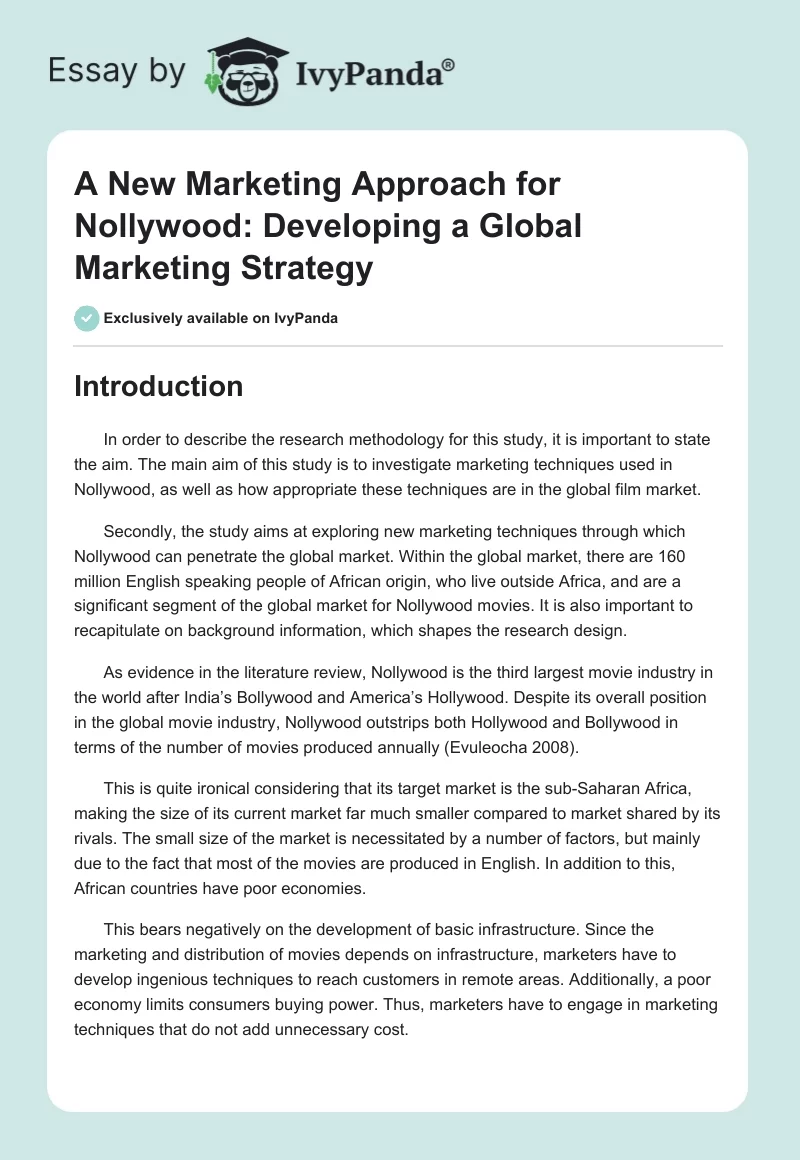 A New Marketing Approach for Nollywood: Developing a Global Marketing Strategy. Page 1