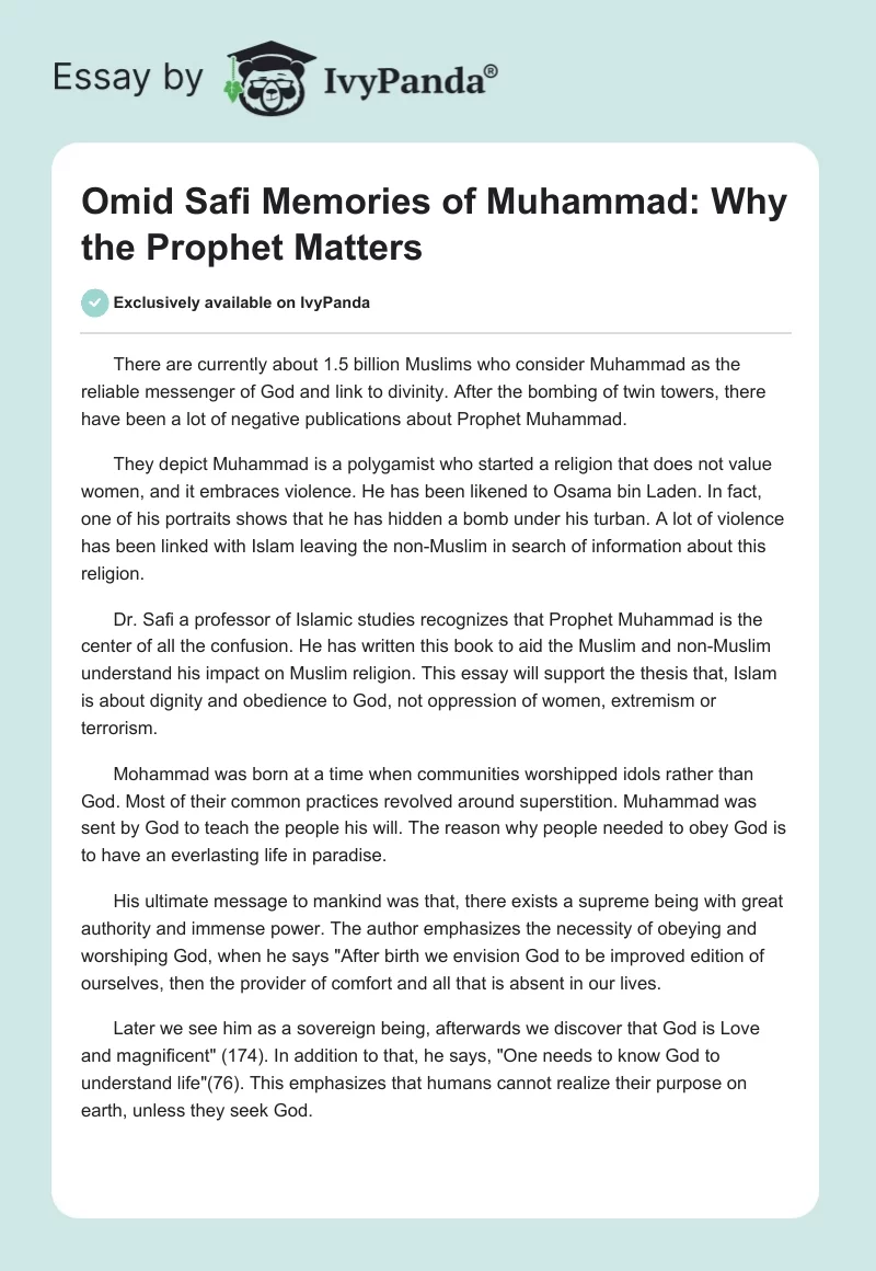 Omid Safi Memories of Muhammad: Why the Prophet Matters. Page 1