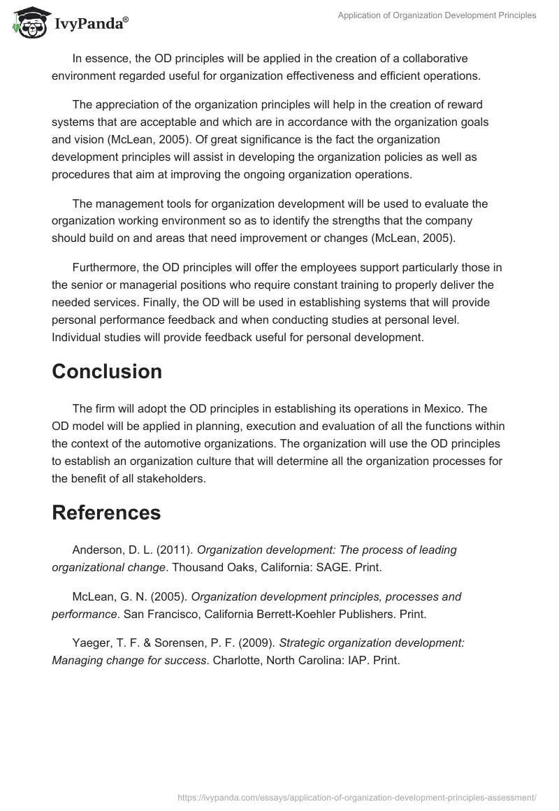 Application of Organization Development Principles. Page 3