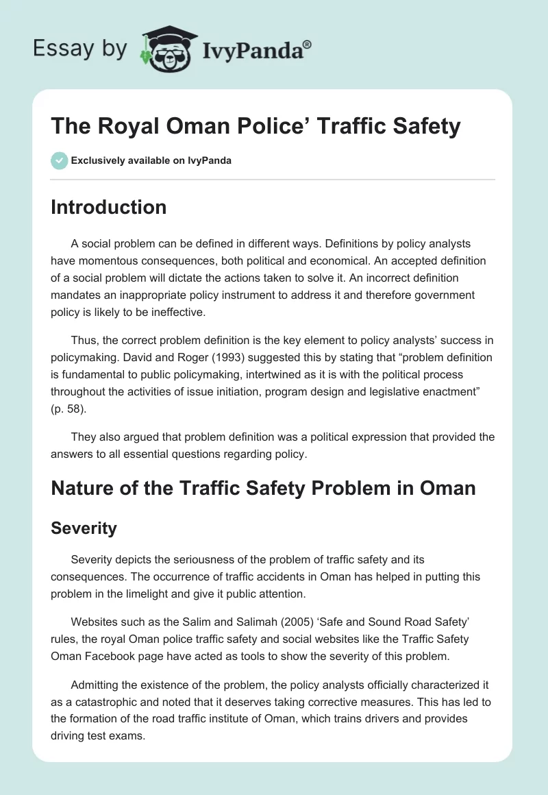 The Royal Oman Police’ Traffic Safety. Page 1