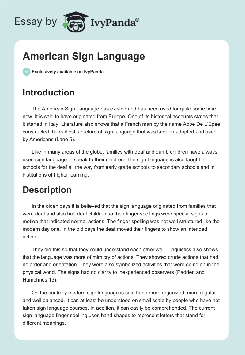 American Sign Language. Page 1