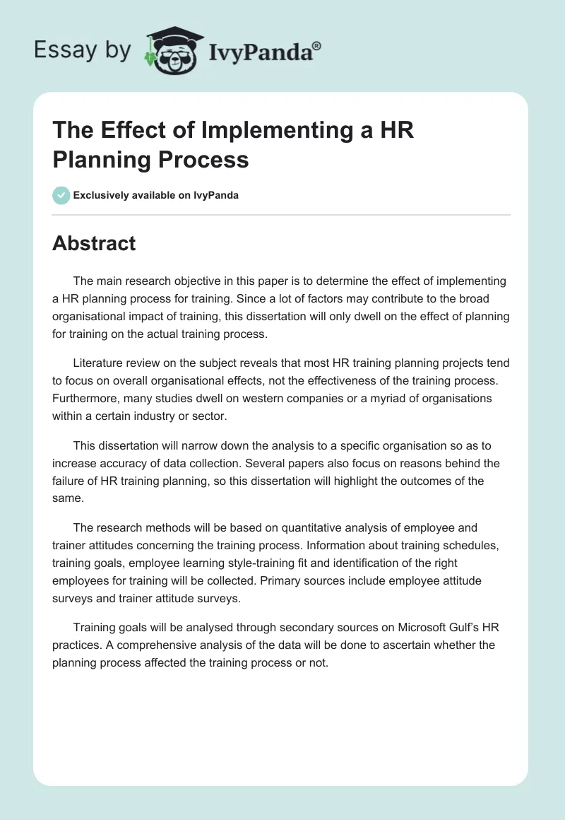The Effect of Implementing a HR Planning Process. Page 1