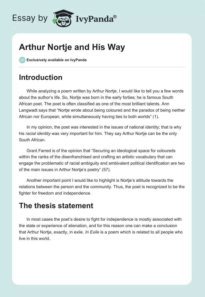 Arthur Nortje and His Way. Page 1