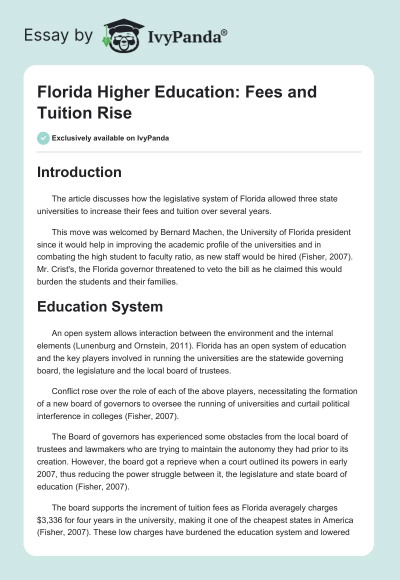 Florida Higher Education: Fees and Tuition Rise. Page 1