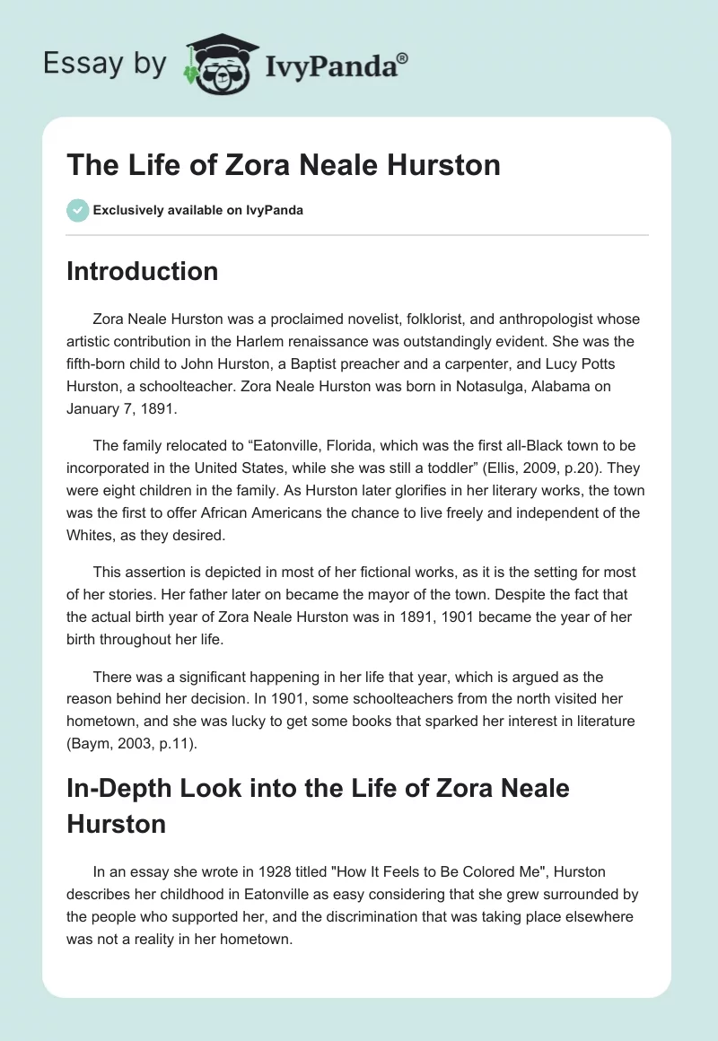 The Life of Zora Neale Hurston. Page 1