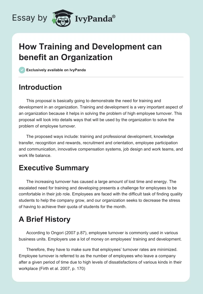 How Training and Development can benefit an Organization. Page 1