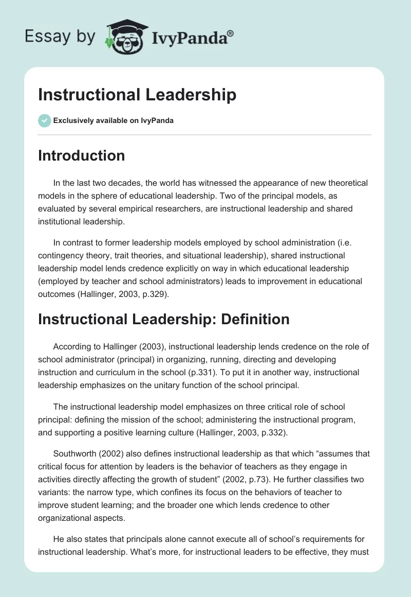 Instructional Leadership. Page 1