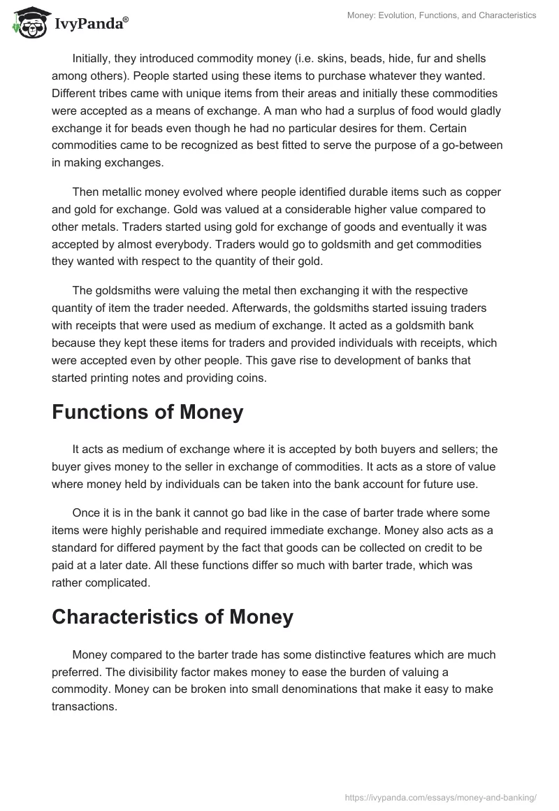 Money: Evolution, Functions, and Characteristics. Page 2