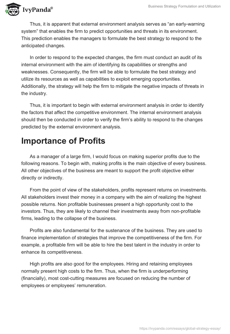 Business Strategy Formulation and Utilization. Page 2