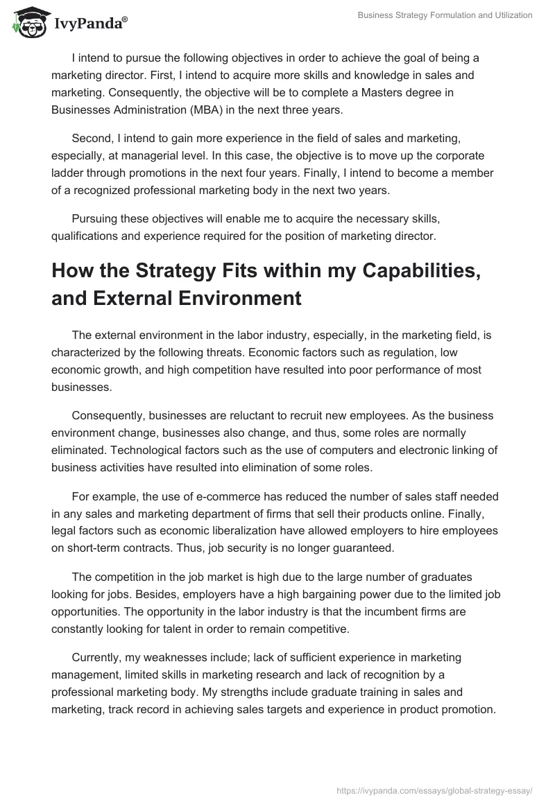 Business Strategy Formulation and Utilization. Page 5