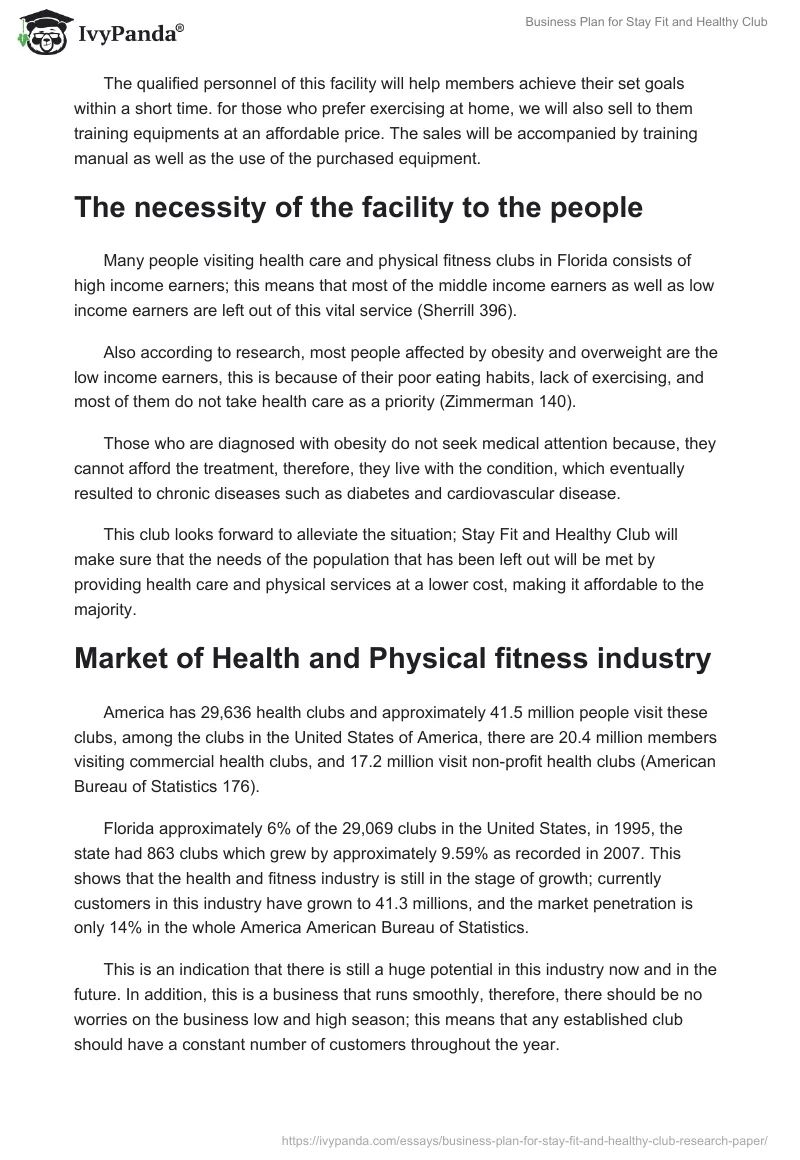 Business Plan for Stay Fit and Healthy Club. Page 3