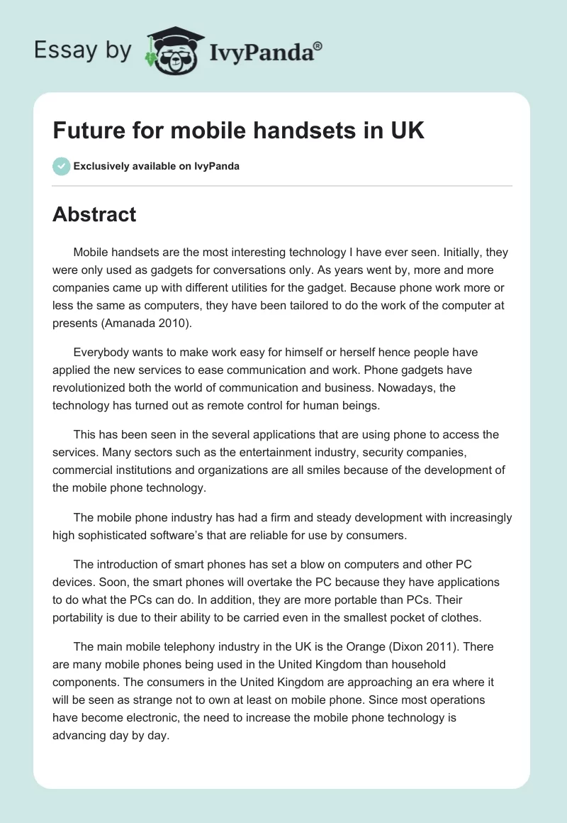 Future for mobile handsets in UK. Page 1