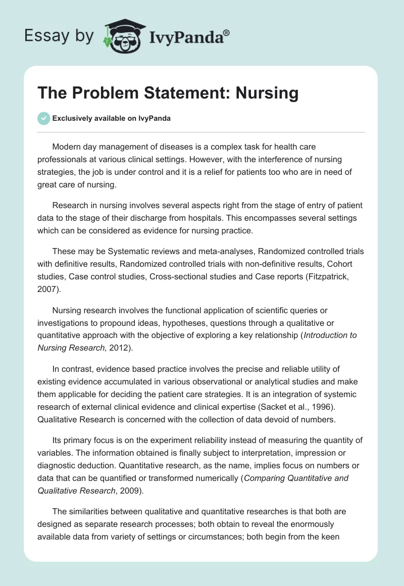 The Problem Statement: Nursing. Page 1