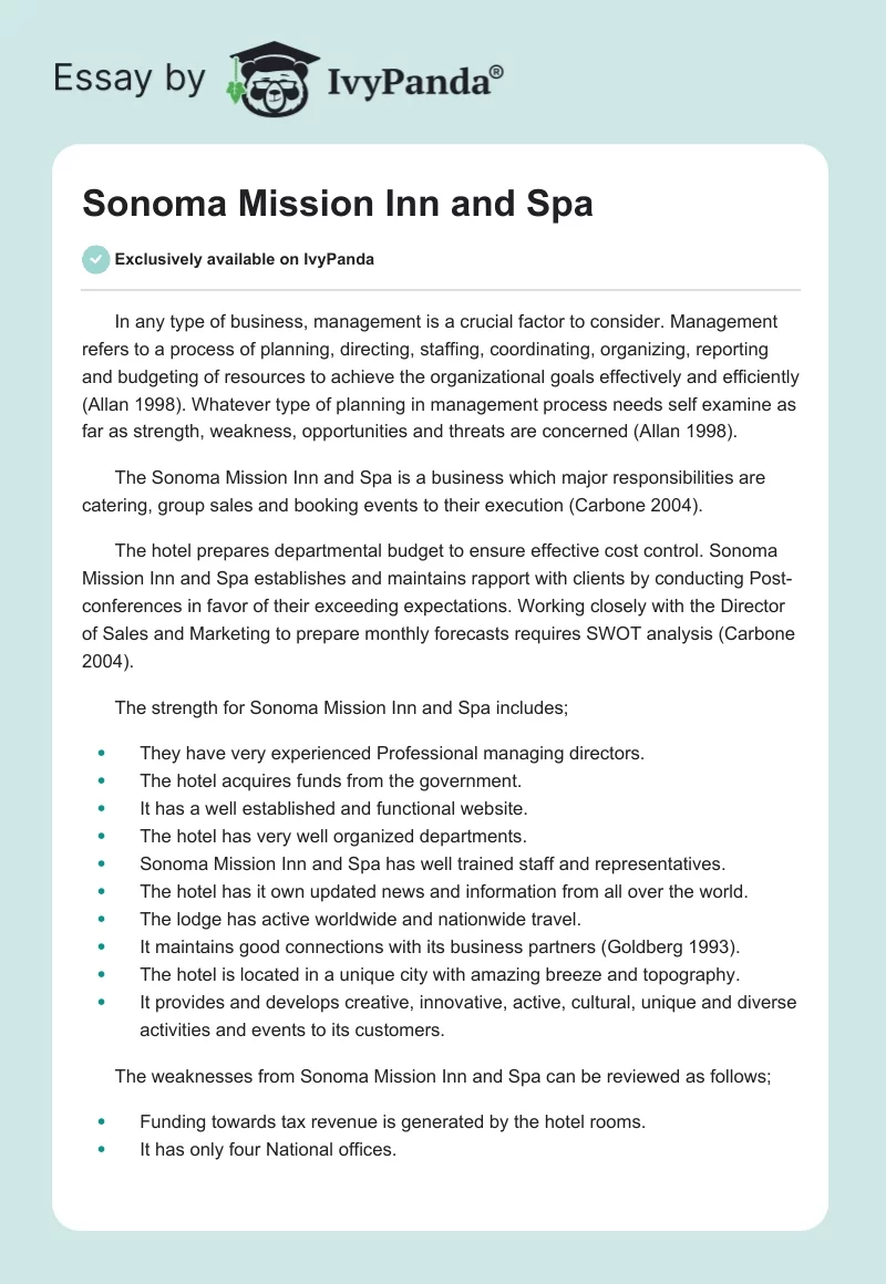 Sonoma Mission Inn and Spa. Page 1