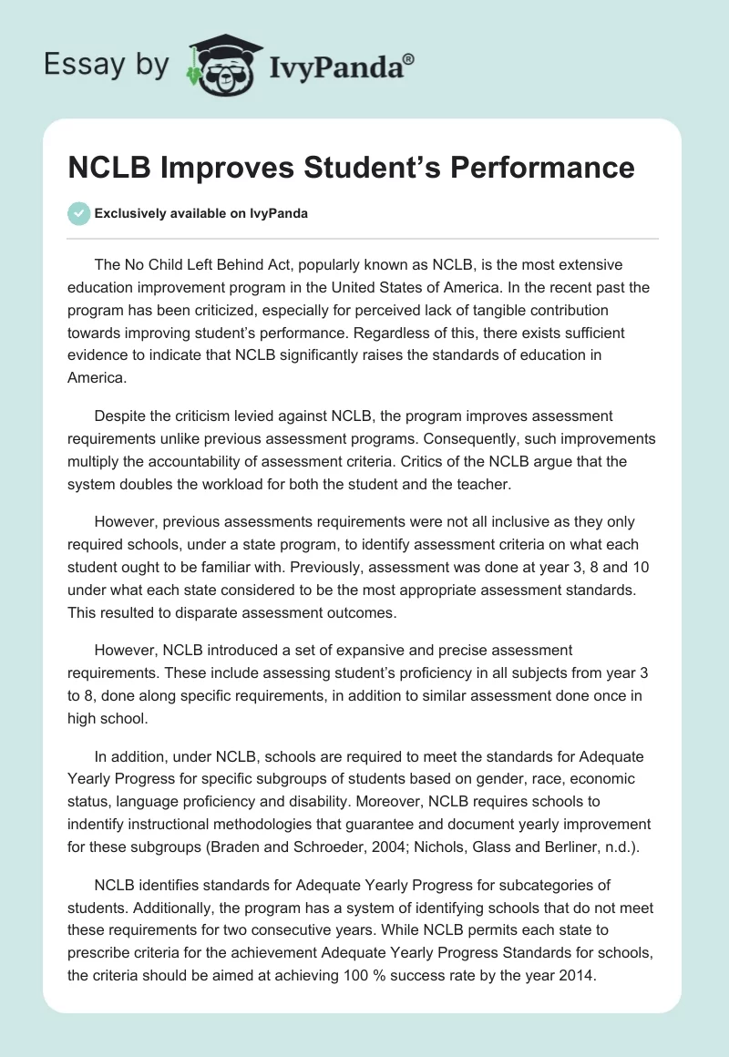 NCLB Improves Student’s Performance. Page 1