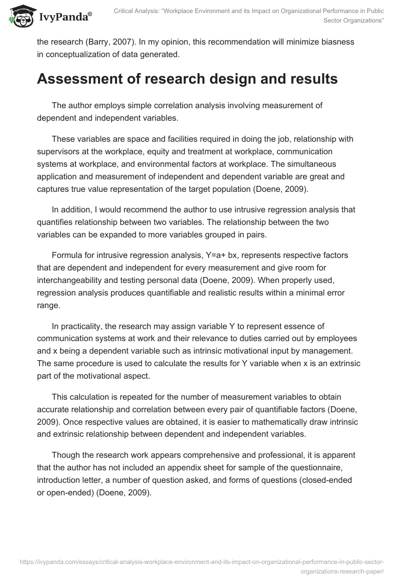 Critical Analysis: “Workplace Environment and Its Impact on Organizational Performance in Public Sector Organizations”. Page 3