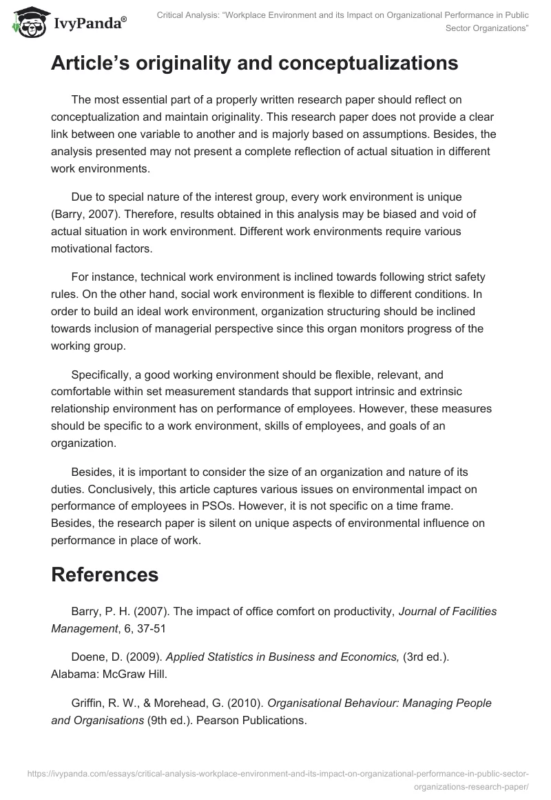 Critical Analysis: “Workplace Environment and Its Impact on Organizational Performance in Public Sector Organizations”. Page 4