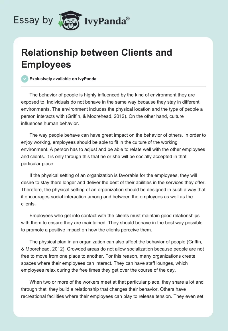Relationship between Clients and Employees. Page 1