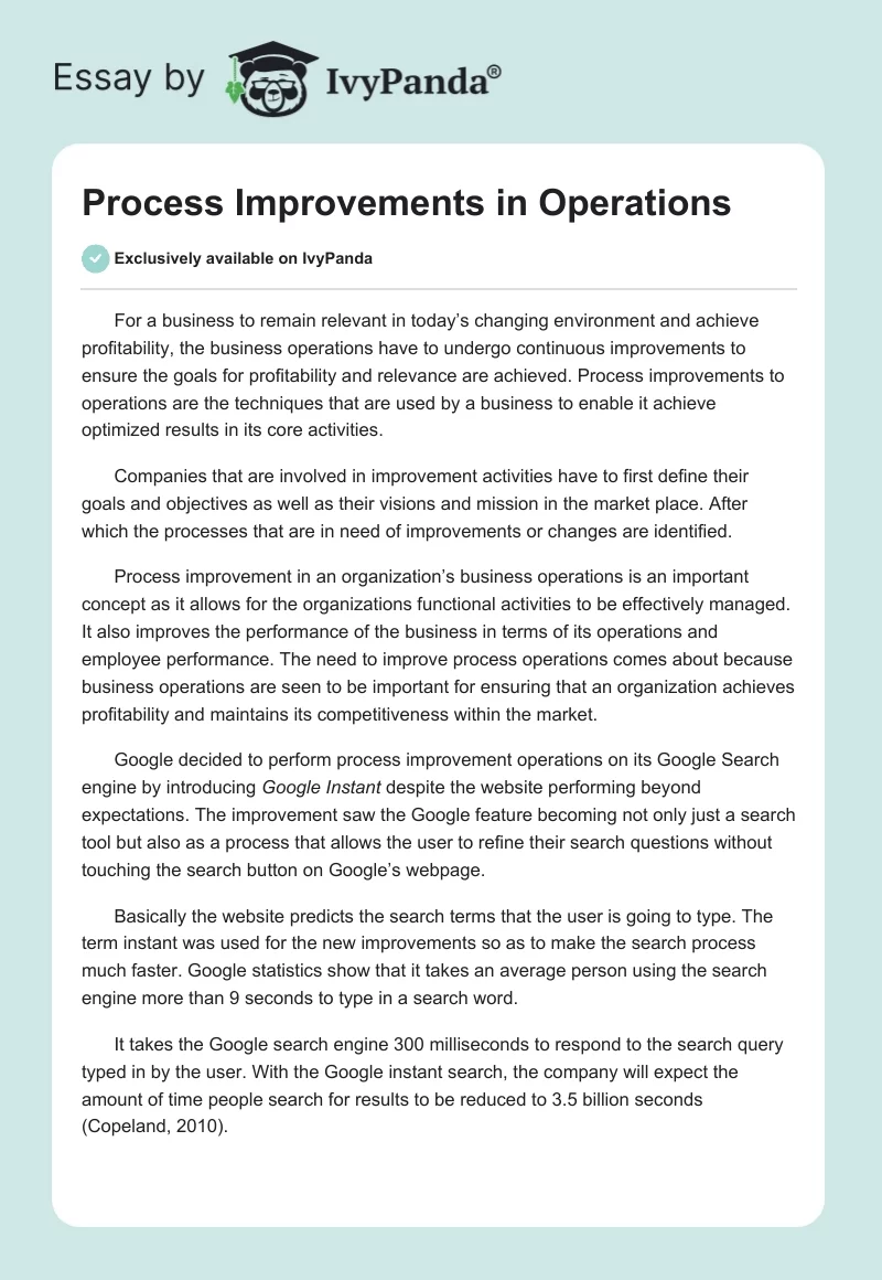Process Improvements in Operations. Page 1