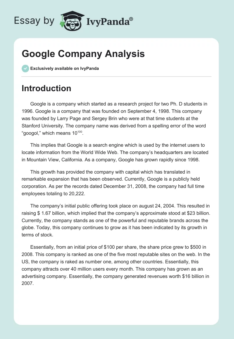 Google Company Analysis. Page 1