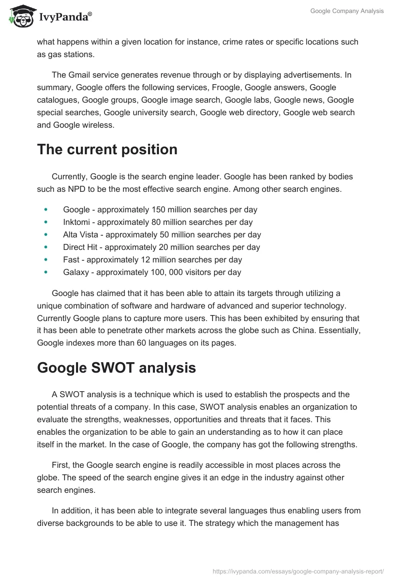 Google Company Analysis. Page 4