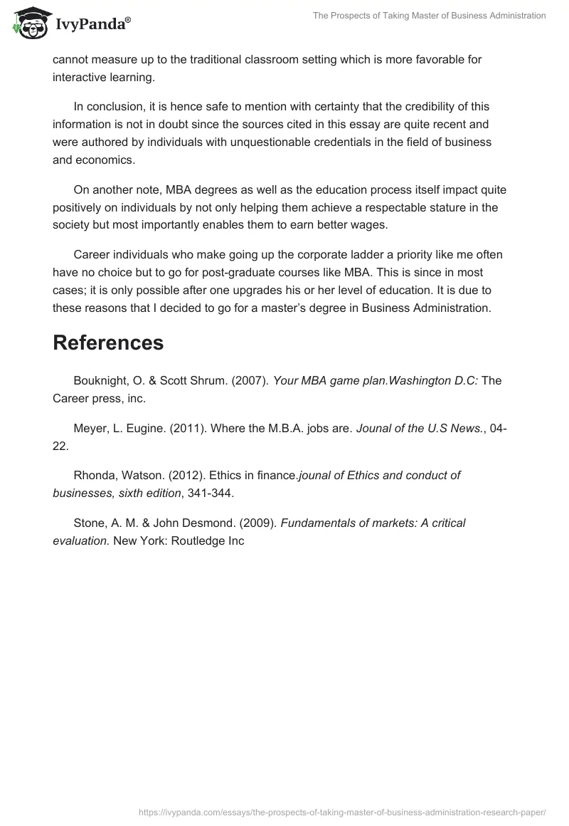 The Prospects of Taking Master of Business Administration. Page 3