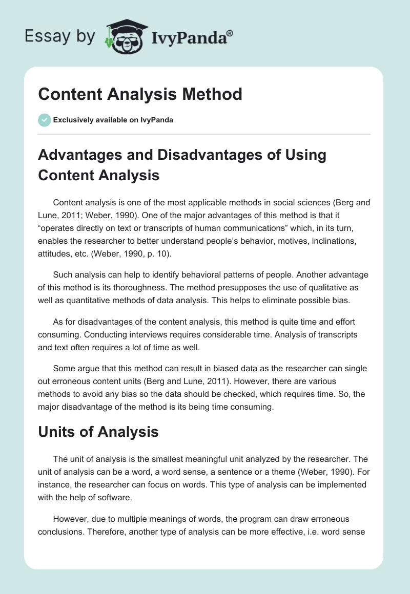 Content Analysis Method. Page 1