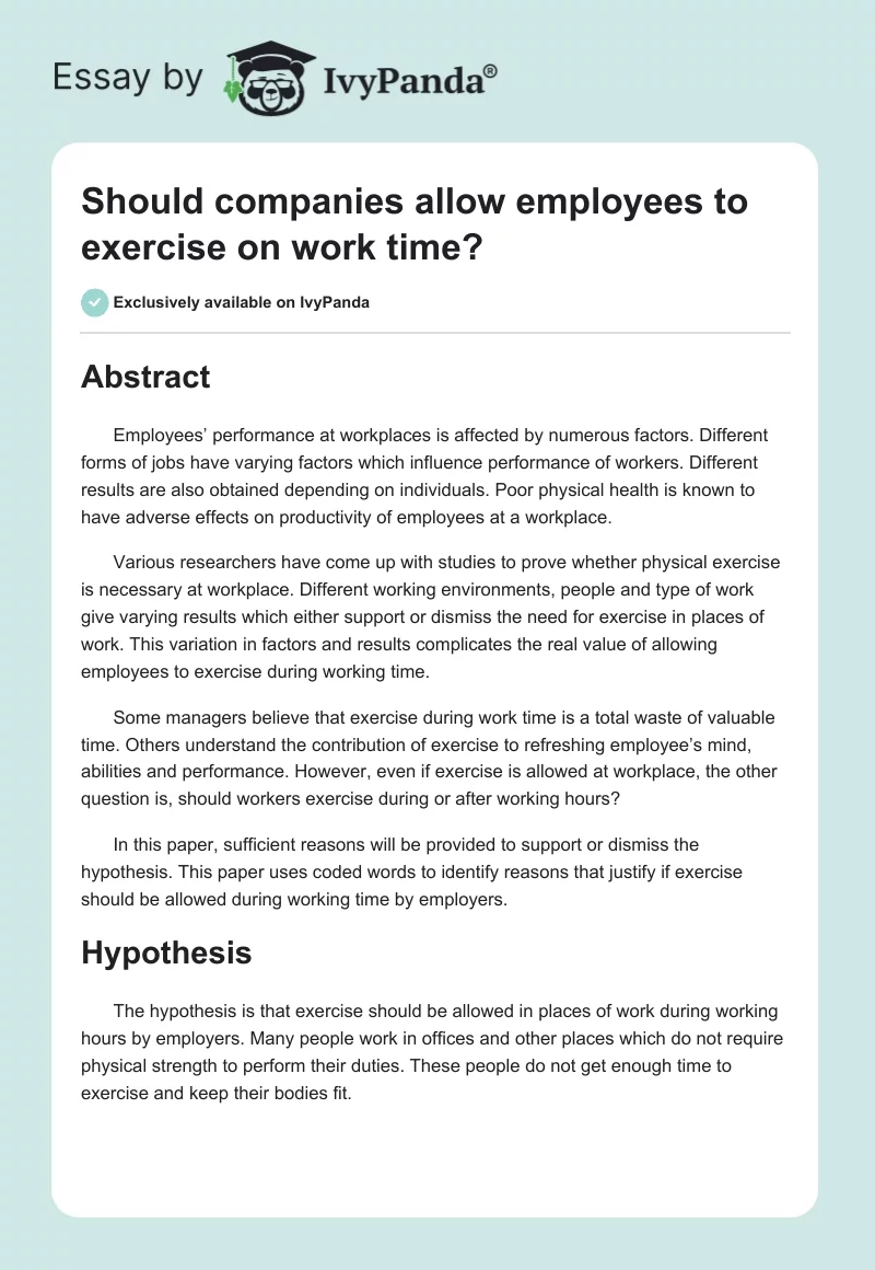 Should companies allow employees to exercise on work time?. Page 1
