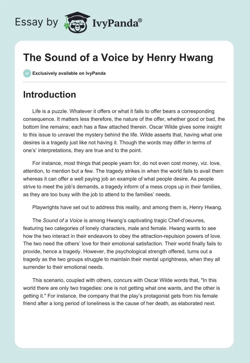"The Sound of a Voice" by Henry Hwang. Page 1