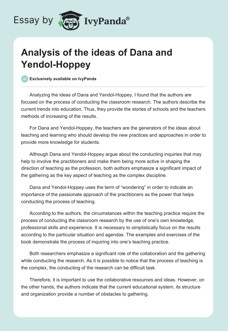 Analysis of the ideas of Dana and Yendol-Hoppey. Page 1