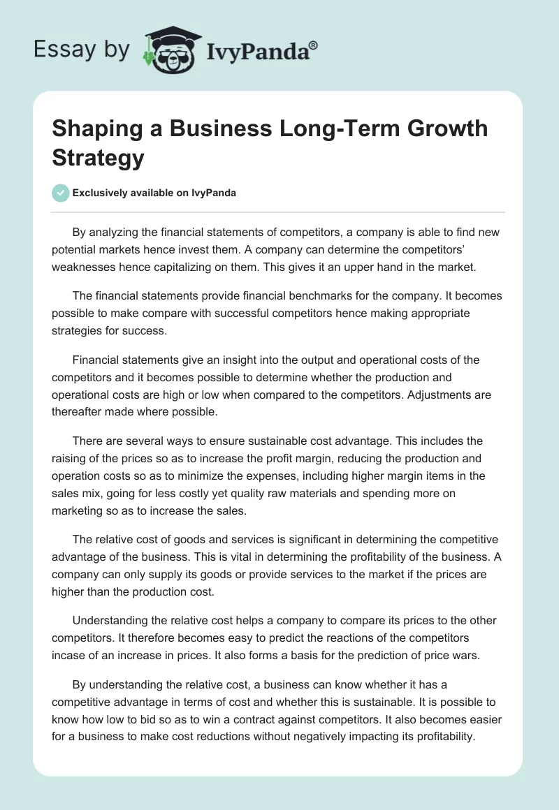 Shaping a Business Long-Term Growth Strategy. Page 1