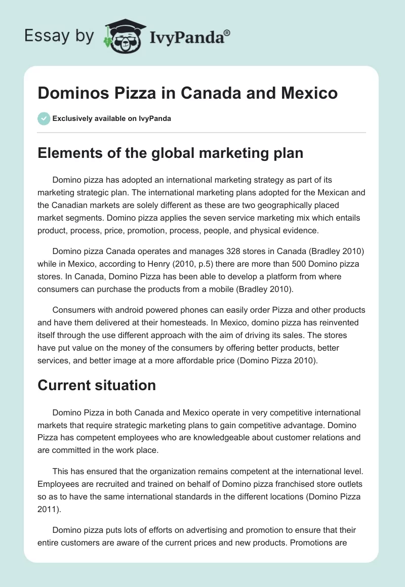Dominos Pizza in Canada and Mexico. Page 1