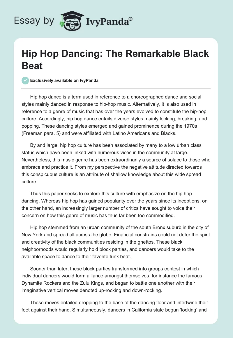 Hip Hop Dancing: The Remarkable Black Beat. Page 1