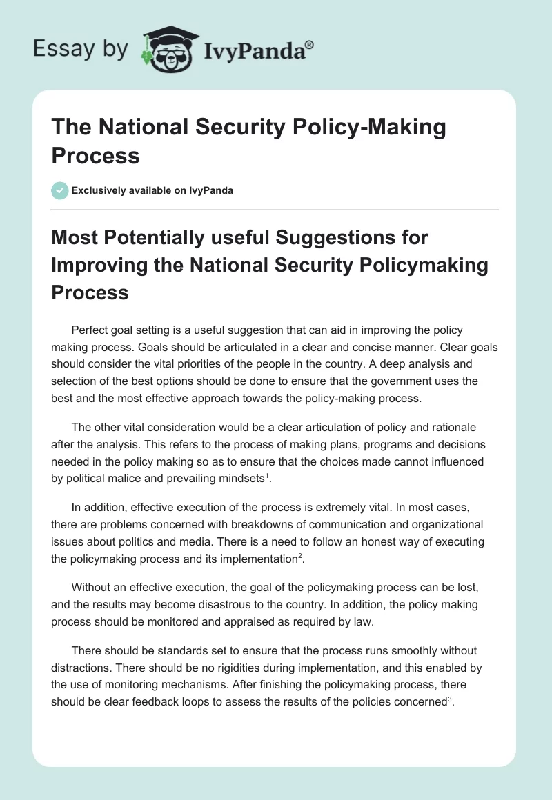 The National Security Policy-Making Process. Page 1