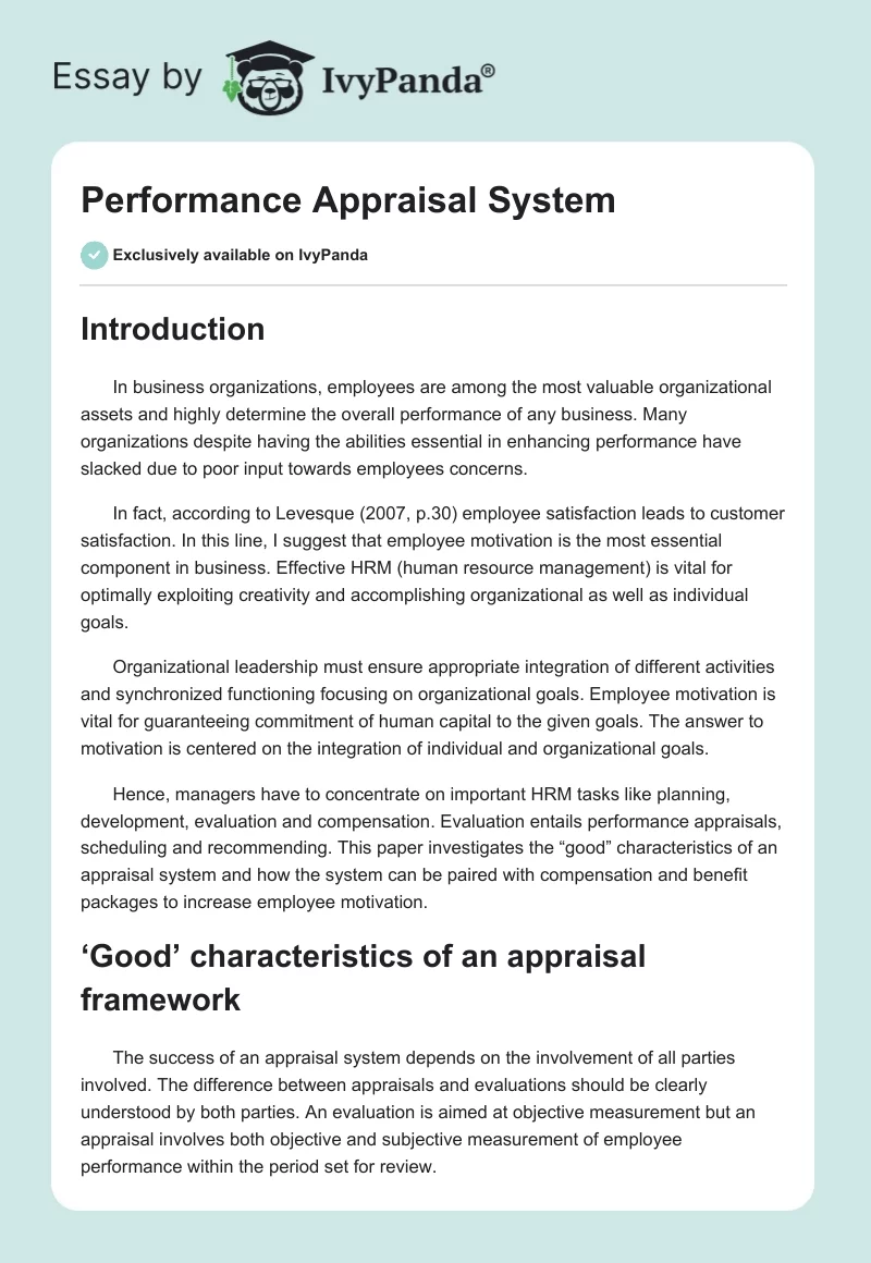 Performance Appraisal System. Page 1