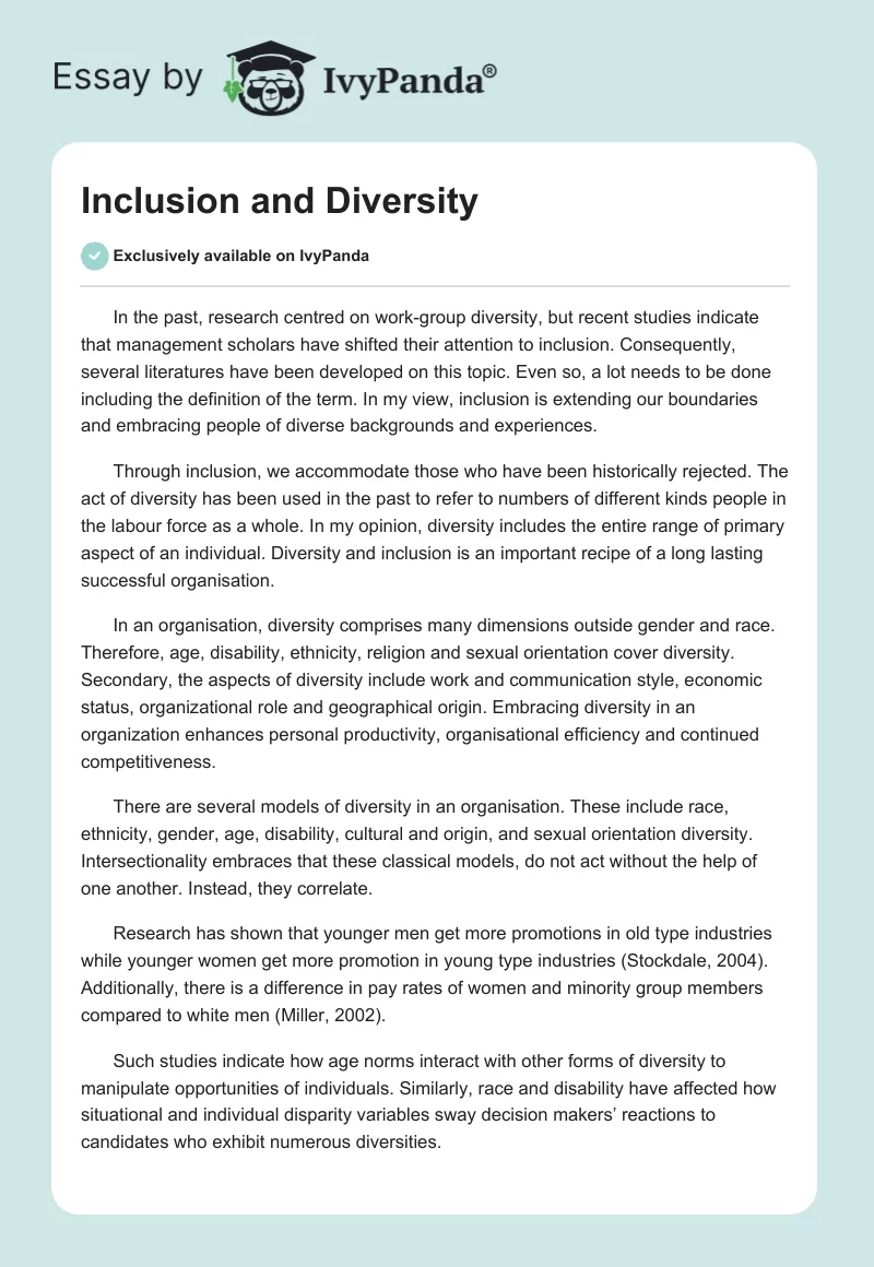 Inclusion and Diversity. Page 1