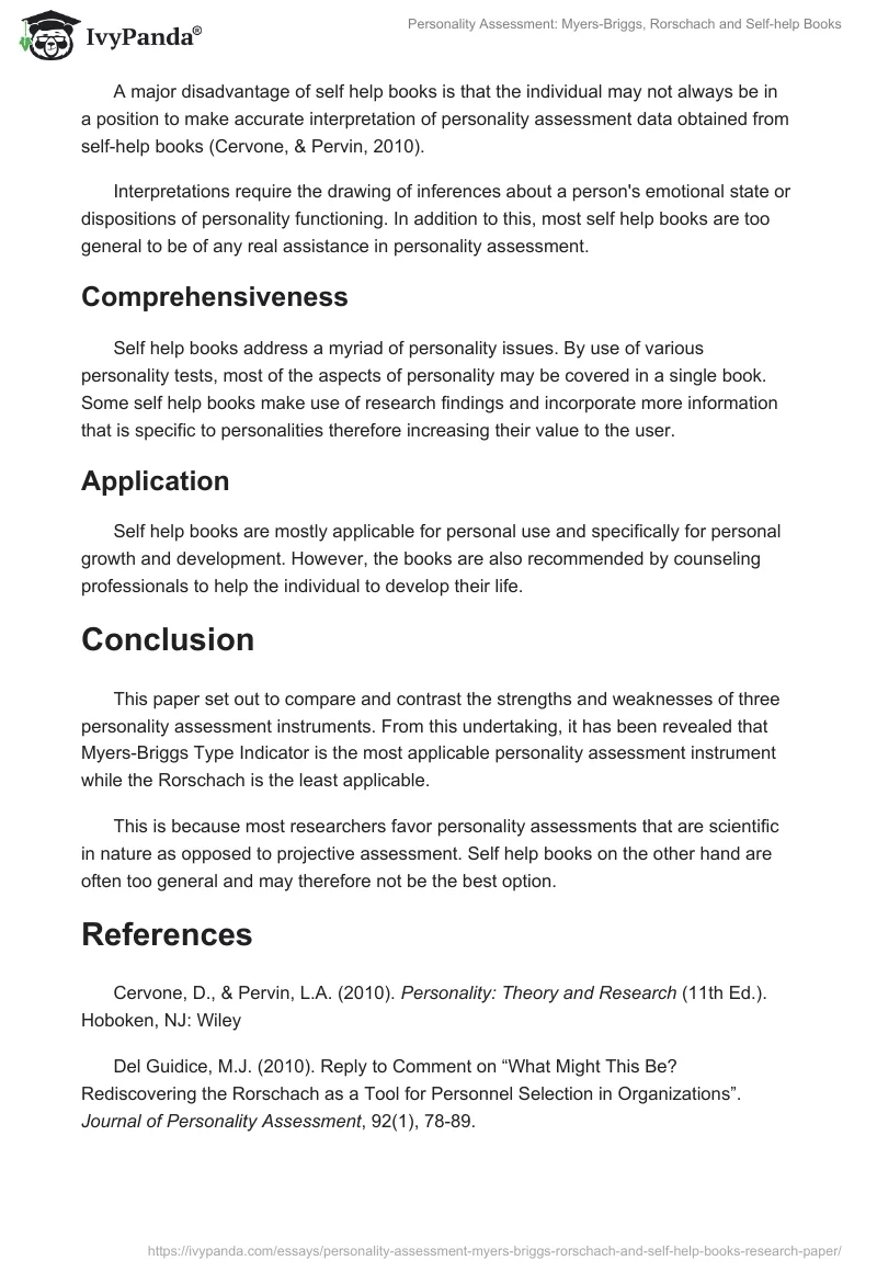 Personality Assessment: Myers-Briggs, Rorschach and Self-help Books. Page 5