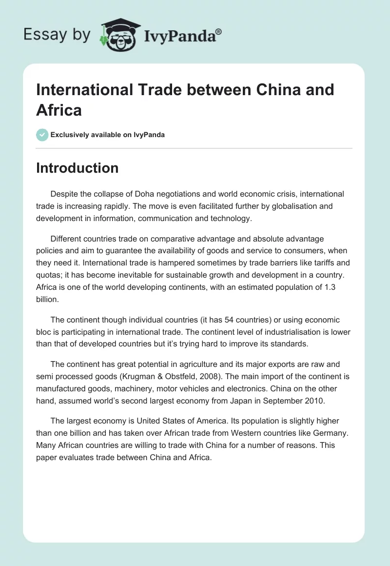 International Trade Between China and Africa. Page 1