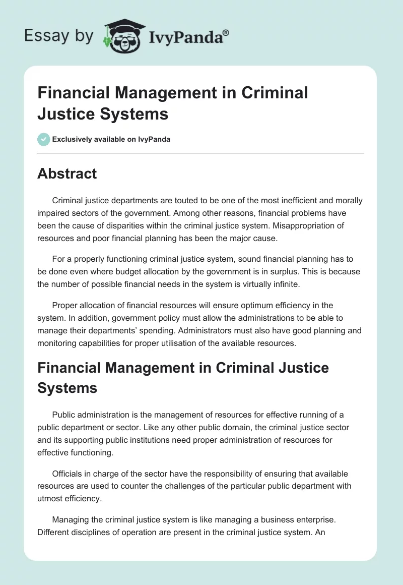 Financial Management in Criminal Justice Systems. Page 1