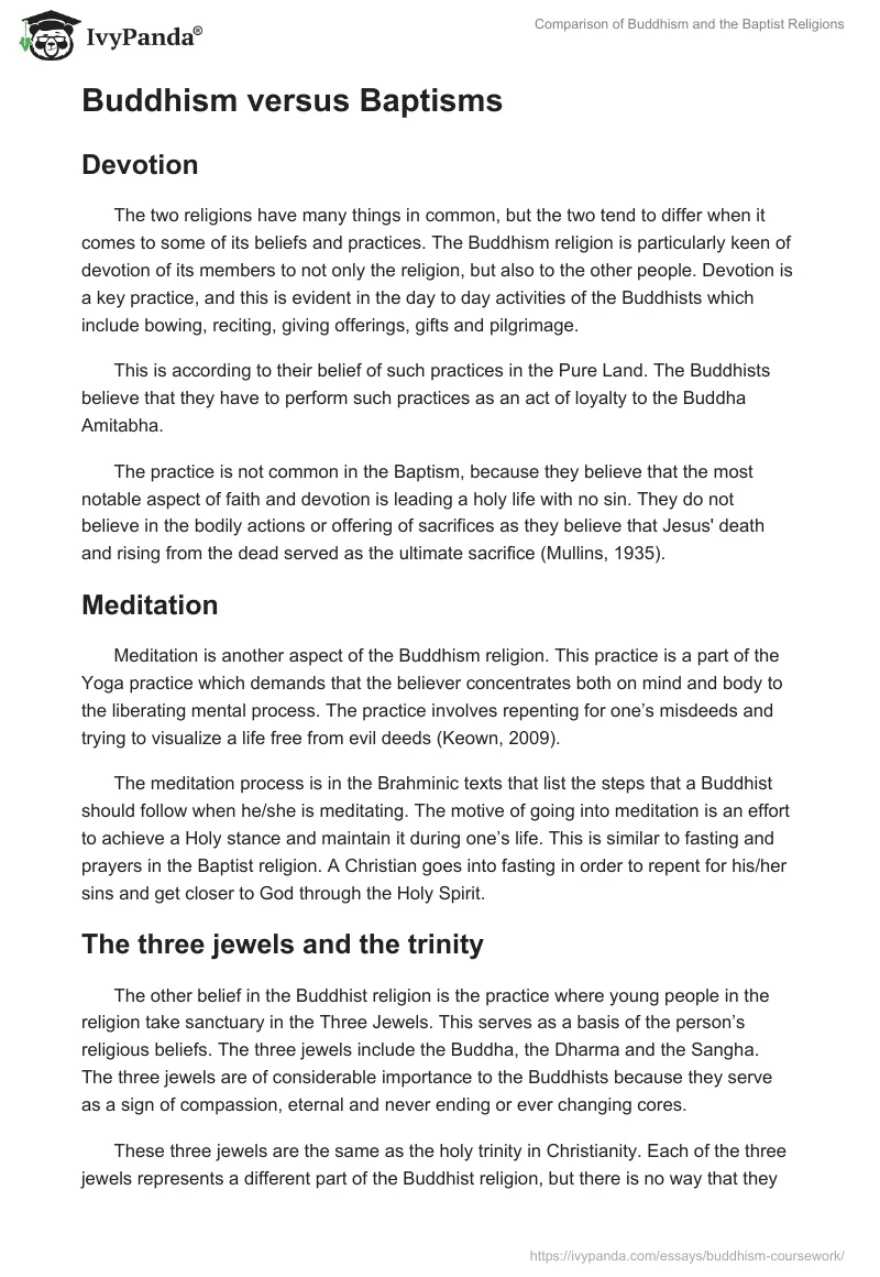 Comparison of Buddhism and the Baptist Religions. Page 4