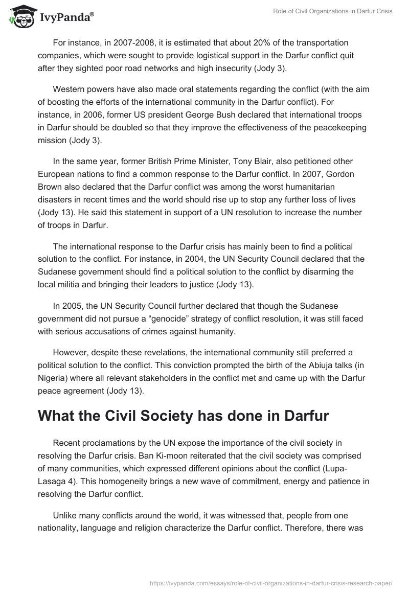 Role of Civil Organizations in Darfur Crisis. Page 5