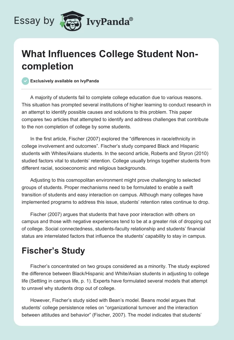 What Influences College Student Non-Completion. Page 1