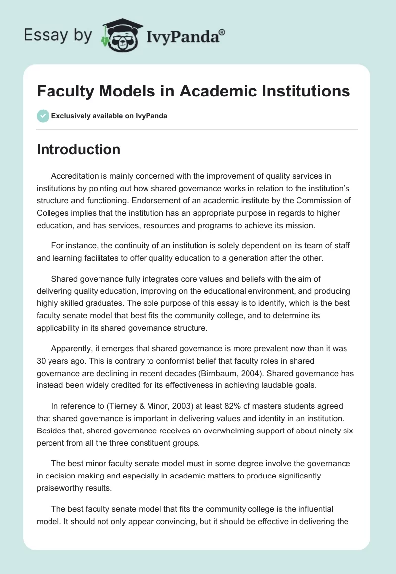 Faculty Models in Academic Institutions. Page 1