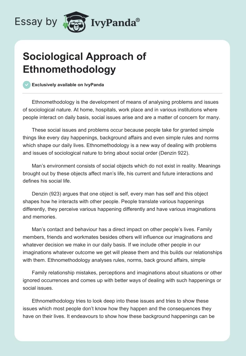Sociological Approach of Ethnomethodology. Page 1
